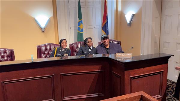 Cadets Buck and Smith met with Councilman Kenny Stokes at City Hall to discuss the impact JROTC has had on their lives.